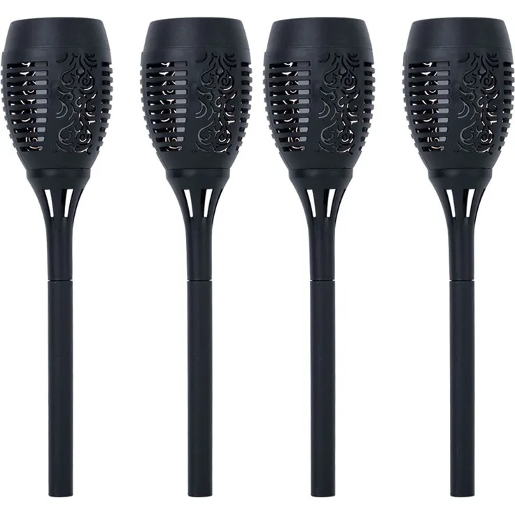 4er Set LED Solarleuchte, Fackel, Feuereffekt, schwarz, H 50 cm