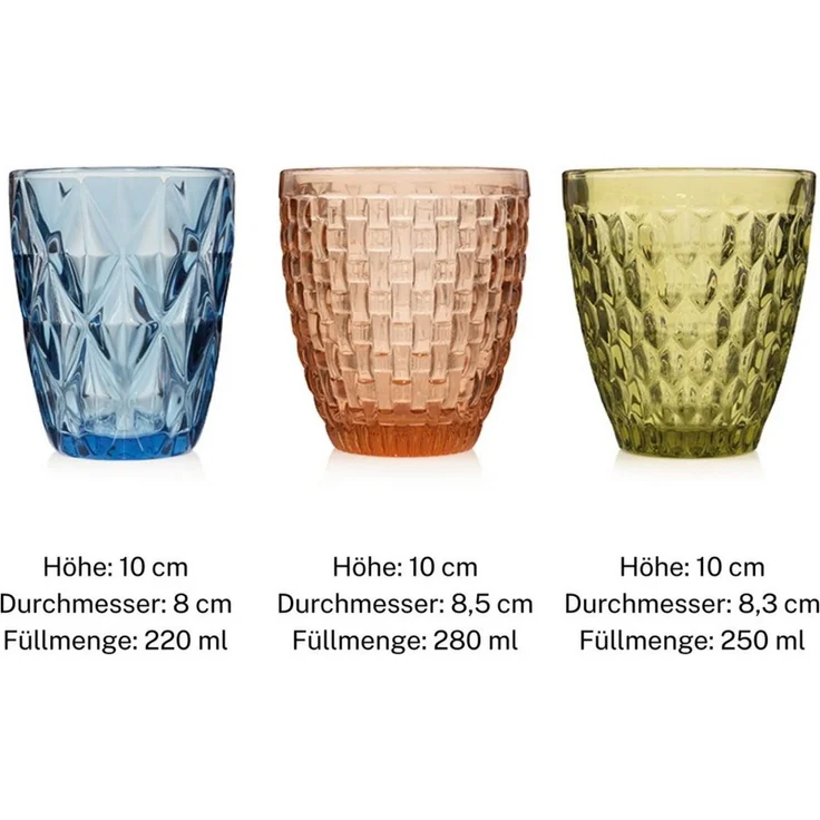 SÄNGER Gläser-Set Bunt, 12-tlg, Glas, Porto + Faro, 12er Set, spülmaschinengeeignet – Bild 3