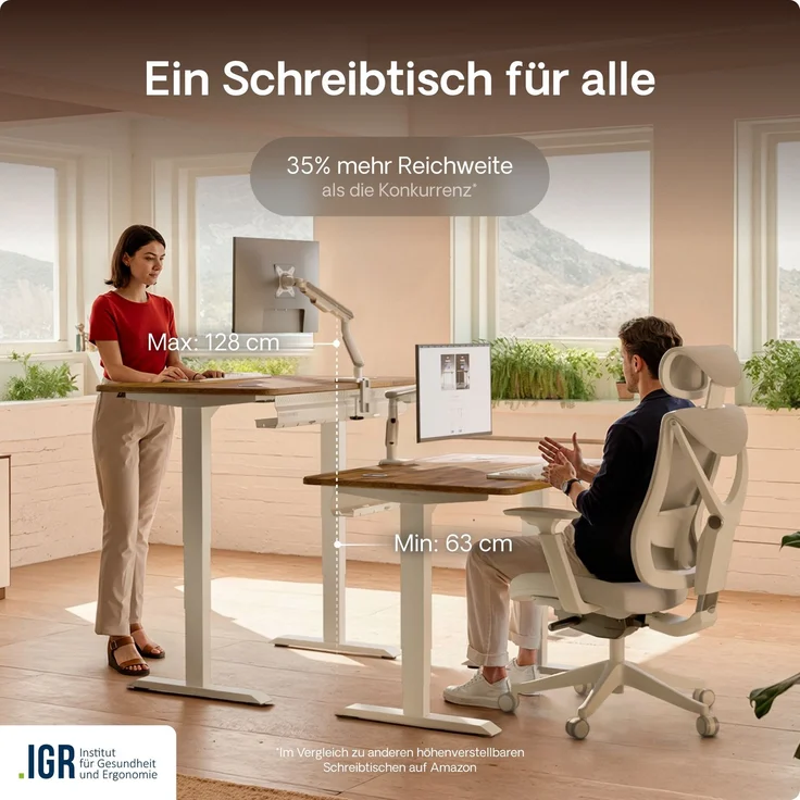 Desktronic HomePro Elektrisch höhenverstellbarer Schreibtisch 180x80cm Massive Walnuss/Weiß mit Memory-Funktion, Anti-Kollisions Technologie, USB-A und USB-C-Ladeanschlüssen – Bild 7