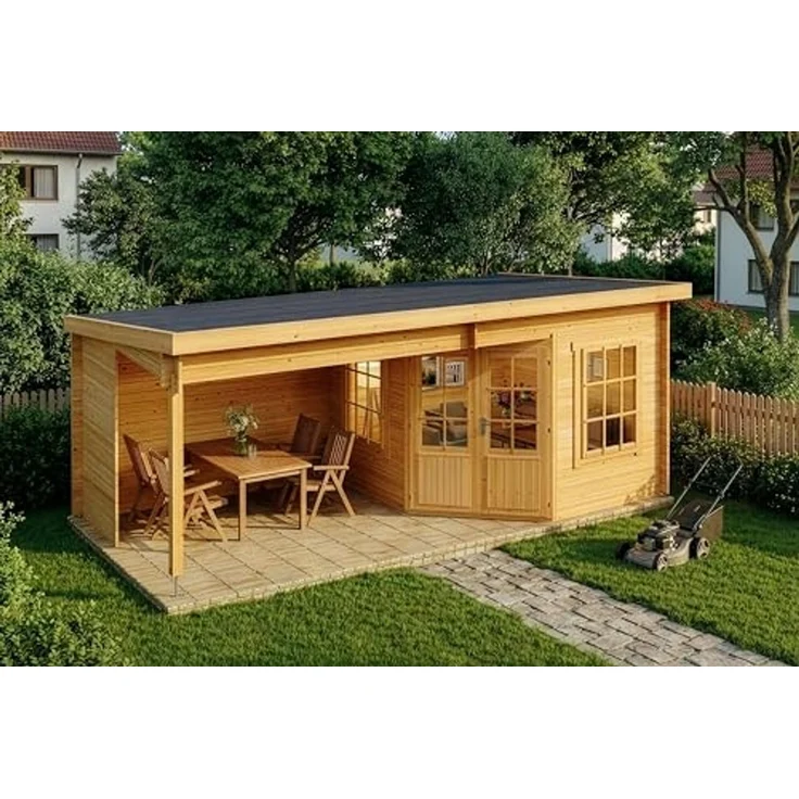Alpholz Gartenhaus Carl Gartenhaus aus Holz in Pinie Holzhaus mit 28 mm Wandstärke inklusive Terrasse Blockbohlenhaus mit Montagematerial – Bild 3