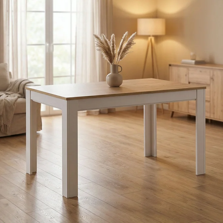 Esstisch ausziehbar 135x86 cm Wohnzimmertisch Weiß Holz Eiche Küchentisch Esszimmertisch Holztisch Tisch – Bild 2