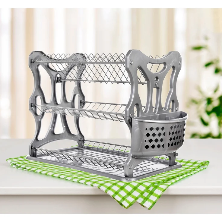 DanDiBo Abtropfgestell Geschirr 3 Etagen Abtropfständer 72434 Abtropfkorb Abtropfgitter Abtropfschale Tellertrockner mit Untersetzer und Besteckkorb – Bild 5