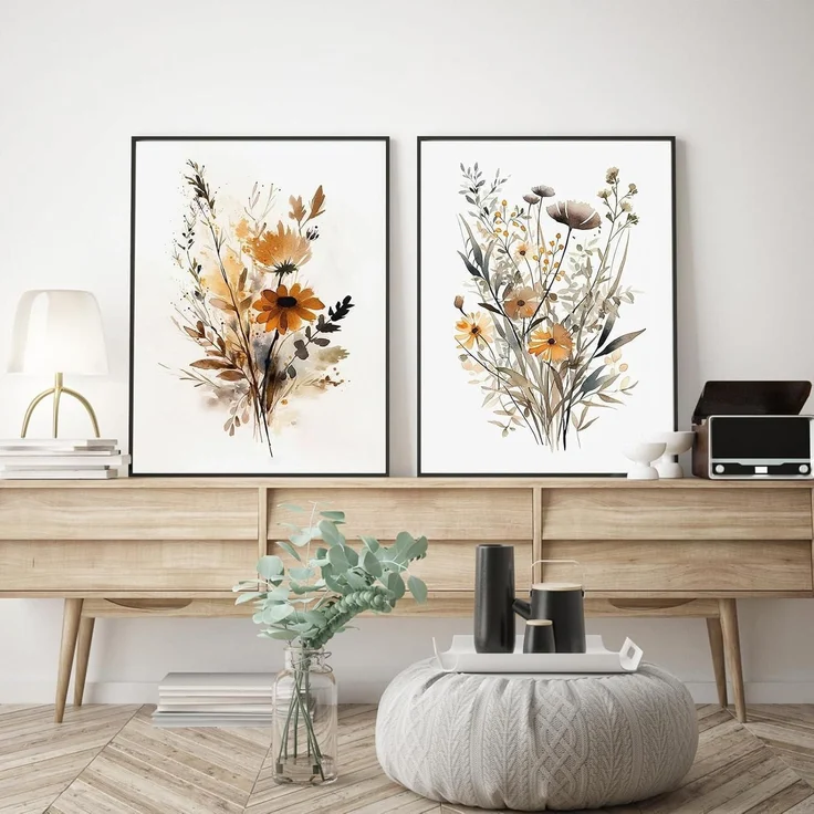 Poster 3er Set Gouache Blumen Wandbilder Wohnzimmer 30x40cm – Bild 3
