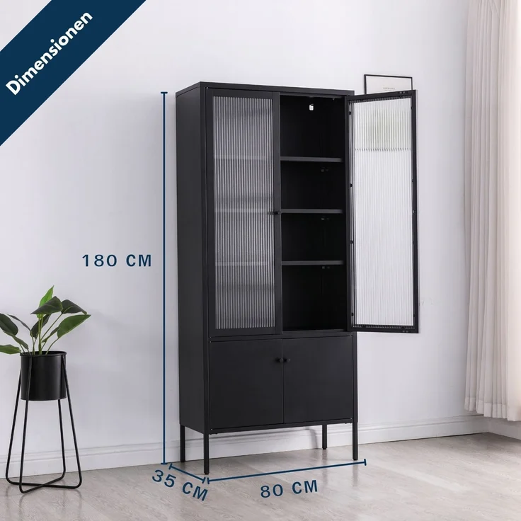 Coemo Vitrine Tokio aus Metall mit Glastüren Schwarz – Bild 4