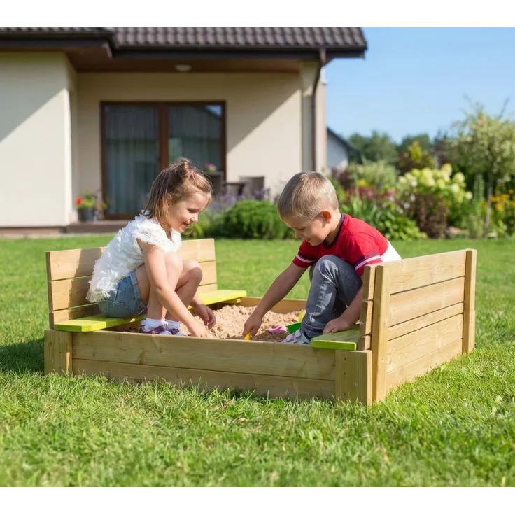 Wendi Toys Sandkasten 'Maus' mit Deckel, Holz Natur, 120 x 120 x 25 cm