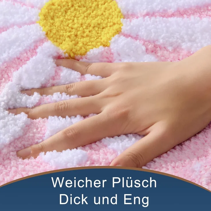 ABC Rosa Badezimmerteppich, niedliches Feenmotiv, rutschfest, waschbar, mit weißen und gelben Blumen, weicher Duschteppich, saugfähig, 40 x 60 cm – Bild 2