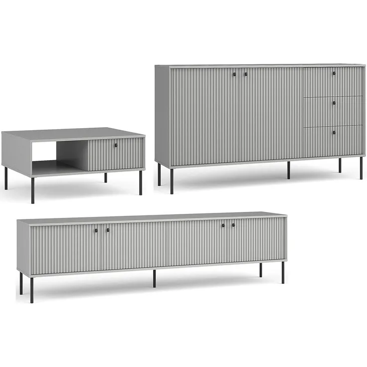 Wohnzimmer-Set Iris Wohnwand gerillte Fronten grau Ausführung grau