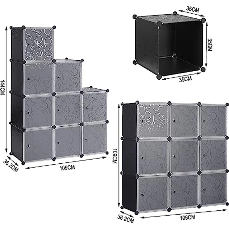 Woltu DIY Kleiderschrank mit Tür, 9 Fächer schwarz – Bild 4