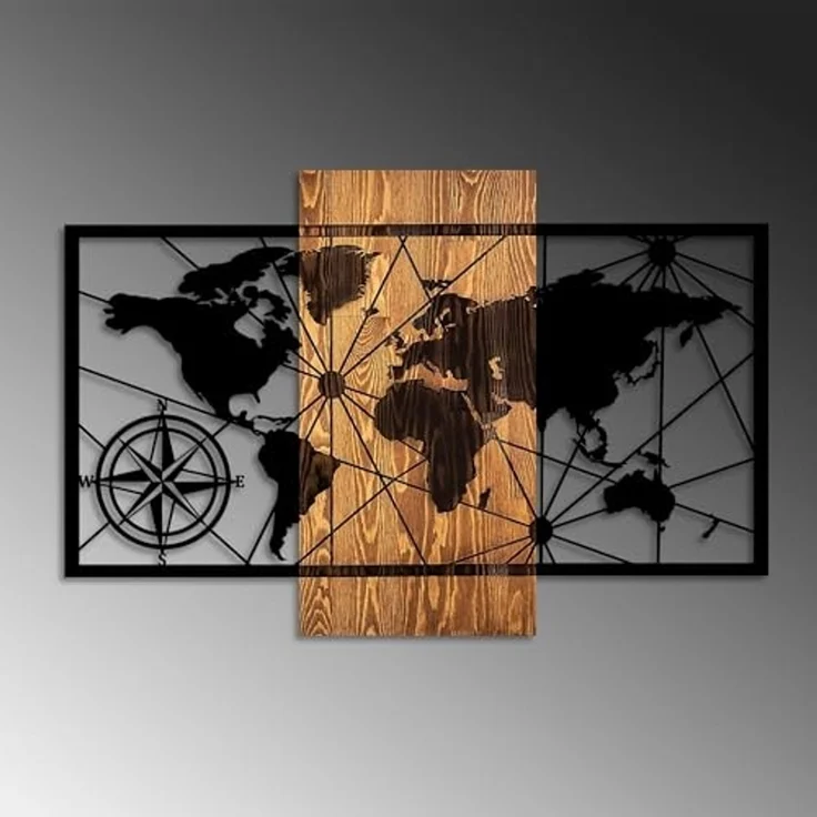 Wallity 'World Map 3-M' Dekoratives Wandaccessoire aus Holz, Walnuss / Schwarz, 84 x 57 cm – Bild 5