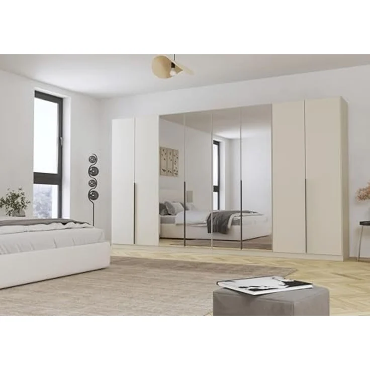 Rauch Möbel Alabama, Kleiderschrank für Schlafzimmer, Kinderzimmer, Wohnzimmer, Garderobe, Flur, 8-türig, Spiegel, mit Zubehör Basic, Farbe Beige, Breite 360 cm – Bild 2