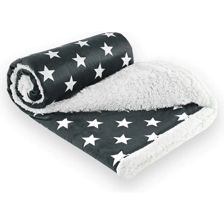 Wohndecke Sternendecke Kuscheldecke in Lammfell-Optik verschiedene Größen, Gräfenstayn, Motiv Stern Tagesdecke Flanell Mikrofaser-Flausch – Bild 2