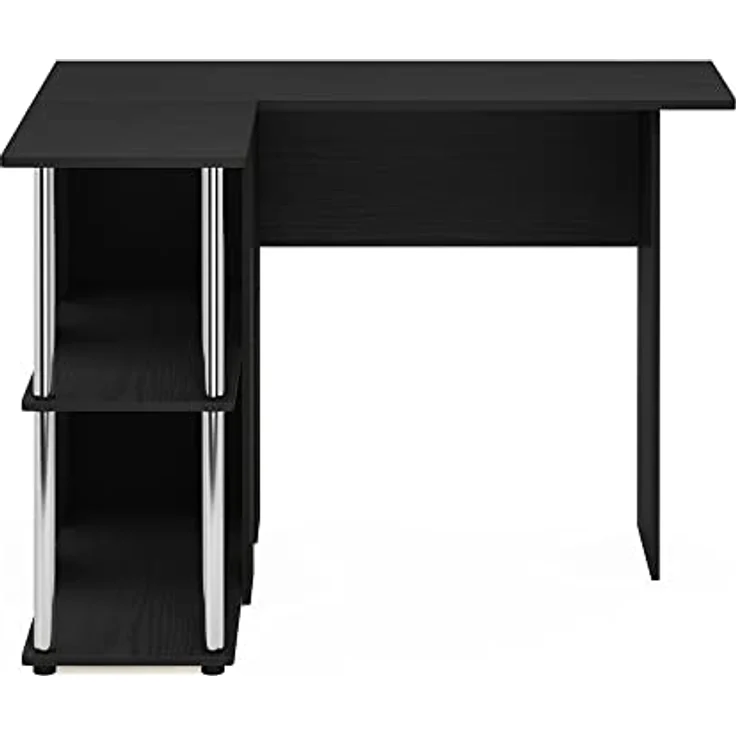 Furinno Abbott L-förmiger Schreibtisch mit Bücherregal, Americano, Edelstahlrohre – Bild 7