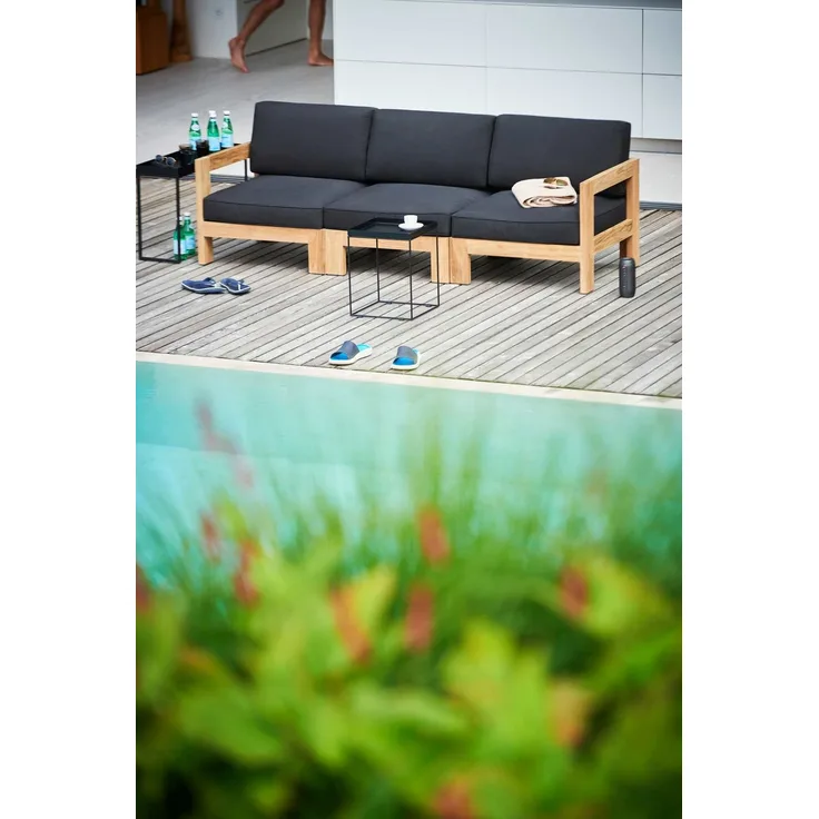Modulsofa Arki Eckelement aus recyceltem Teakholz, modern gepolstert, schwarz natur, inkl. Kissen