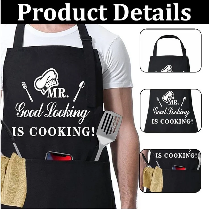 FOUORTUNATE-BEE Kochschürze Schwarze Kochschürze Herren Grillschürze Papa Küchenschürze, Grillschürze für BBQ, Küche, Vatertag und Gartenparty Geschenk – Bild 2