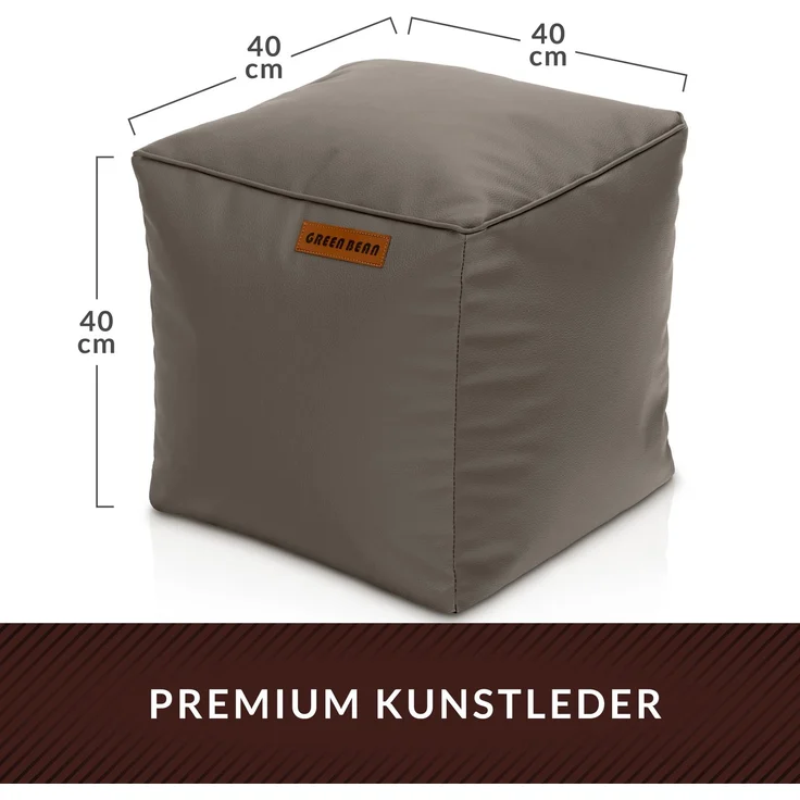 Green Bean® Sitzhocker aus Kunstleder - Pouf mit EPS Perlen Füllung - 40 x 40 cm - perfekte Ergänzung zum Sitzsack - Hellbraun-Grau – Bild 4