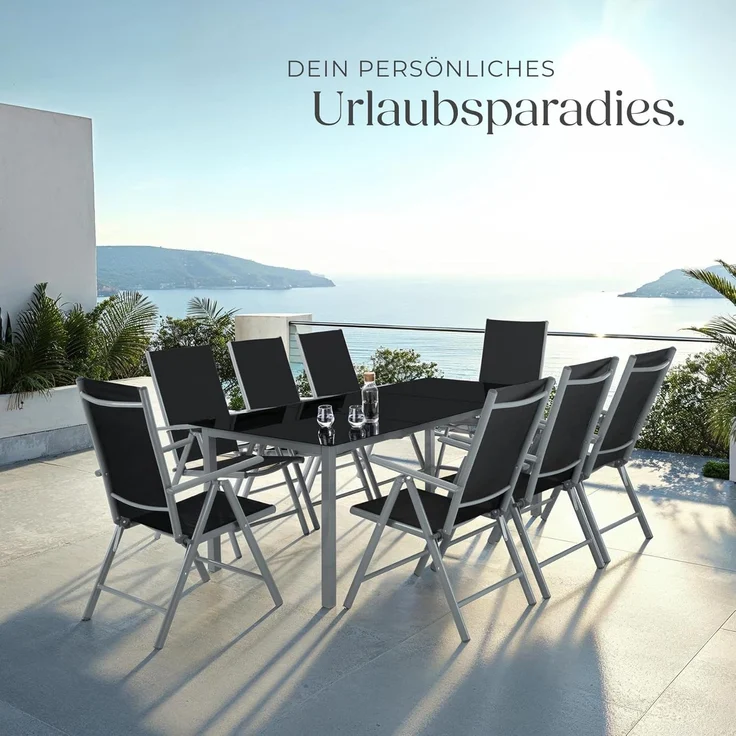 tectake® Aluminium Sitzgruppe 8+1, Gartenmöbel Set mit Stuhl und Tisch, klappbare Gartenstühle, Gartentisch mit Sicherheitsglas, wetterfeste Terrassenmöbel, für Garten Terrasse Balkon - anthrazit – Bild 8