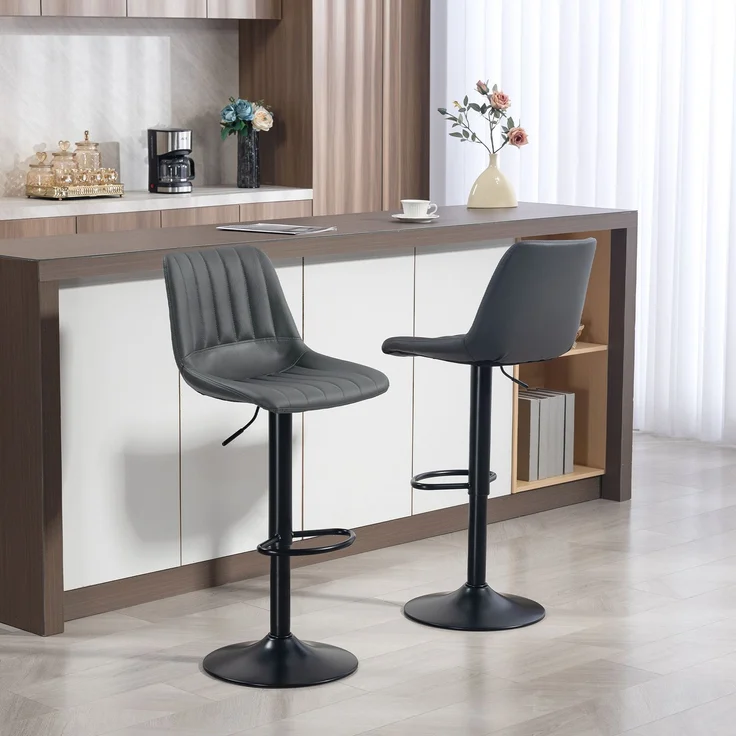 Barhocker 2er-Set im Retrodesign, mit Fußstütze, höhenverstellbar, 43 cm x 49,5 cm x 111 cm--Dunkelgrau--111x49.5x43cm--YOUDENOVA – Bild 3