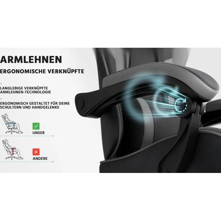 Gamingstuhl mit ergonomischer Form, verstellbarer Rückenlehne & Fußstütze, 58,5x63x120,5 cm, Schwarz/Grau – Bild 9