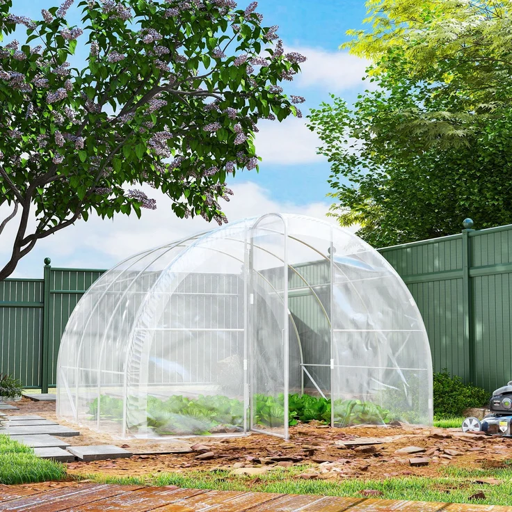 MELAYR, x 3 x 2 m (9 m²) Tunnelgewächshaus mit Flügeltür und 150 g/m² PE-Folie für Gemüse, Transparent – Bild 4