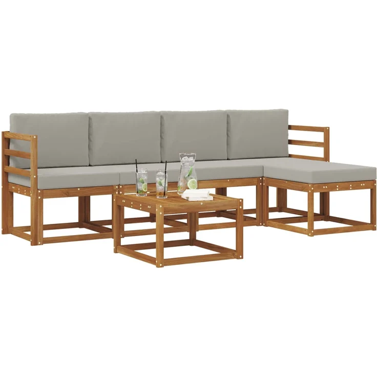 vidaXL Outdoor-Sofagarnitur 6 stk. 5-Sitzer Natur und Hellgrau 3366274 – Bild 3
