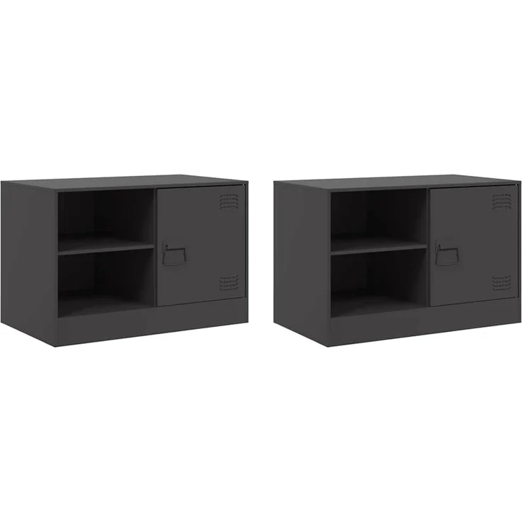 2 pcs TV-Schrank, Lowboard Schwarz 67x39x44 cm Stahl – Bild 2