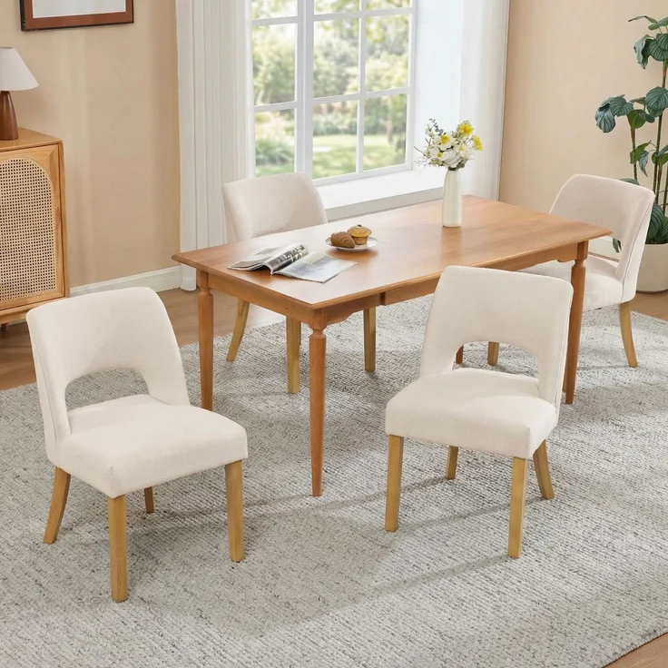 Merax Esszimmerstuhl Beine aus Massivholz, Bezug aus Leinenstoff (Set, 4 St), 4er Set Polsterstühle Küchenstuhl Wohnzimmerstuhl Beige – Bild 2