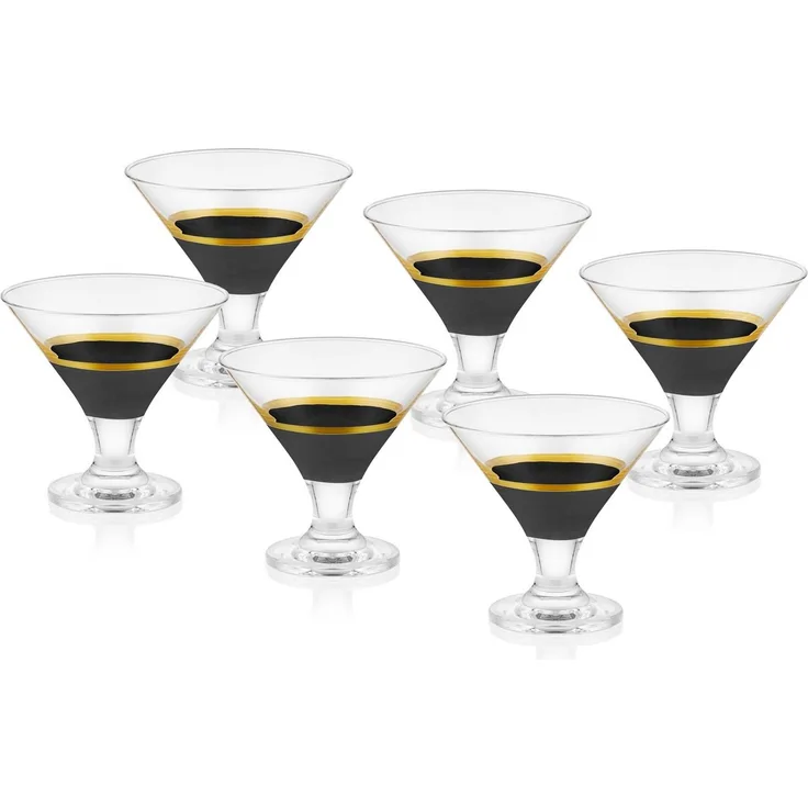 Hermia Concept 'GLW0005' Eisbecher-Set aus Glas (6-teilig), Schwarz / Gold, 9 x 8 x 8 cm, 210 ml