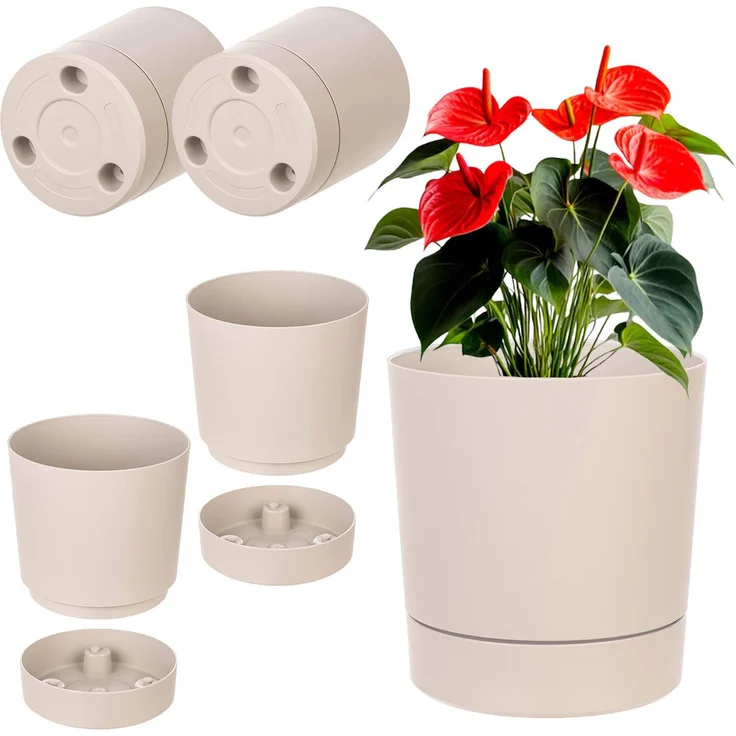 KADAX Blumentopf mit Untersetzer AURA 145, recycelt, beige, 2er-Pack – Bild 2