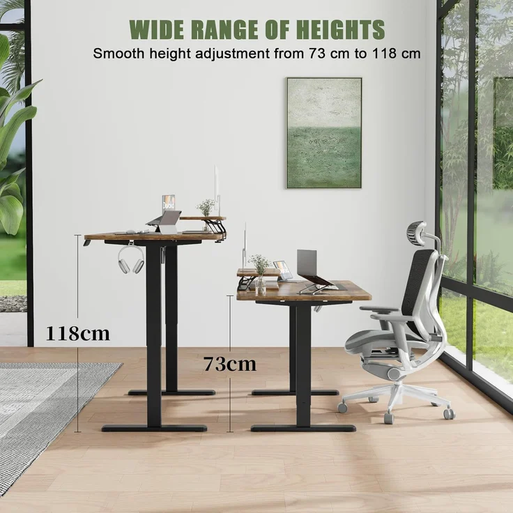 Devoko 160×70cm Elektrisch Höhenverstellbarer Schreibtisch mit Monitorständer, Computer-Schreibtisch, mit 2 Höhen-Speicherfunktionen, Vintagebraun – Bild 4