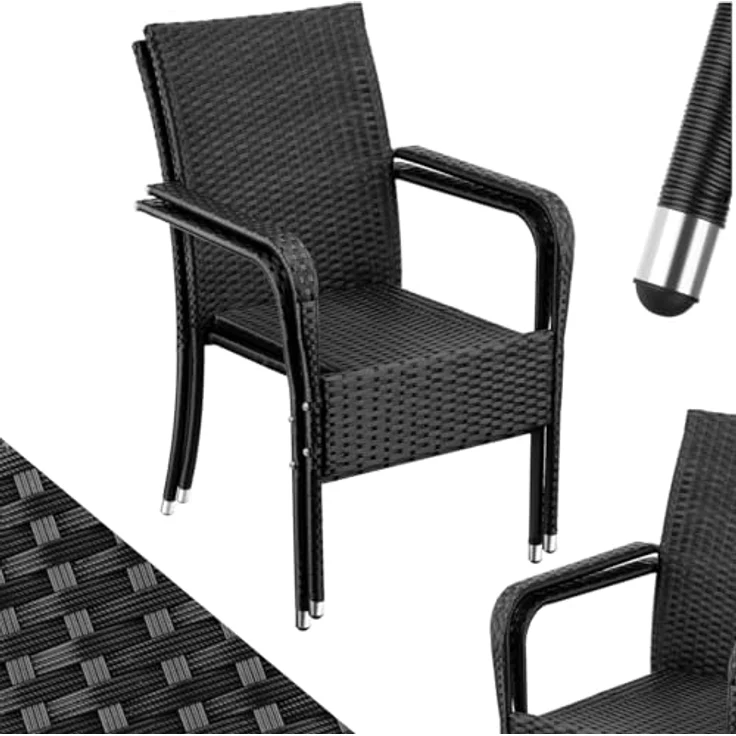 tectake Rattanstuhl Gartenstuhl Girona, stapelbar, Belastbarkeit 120 kg, 58 x 67 x 90 cm (Set, 2 St), Pulverbeschichtetes Stahlgestell für enorme Stabilität – Bild 2