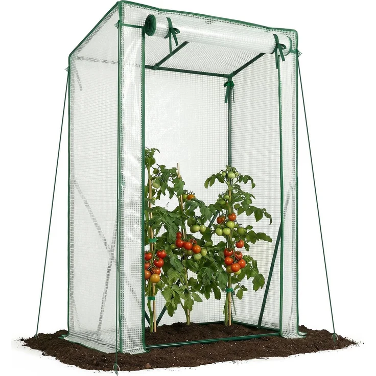 VOUNOT Gewächshaus Foliengewächshaus 100 x 50 x 150 cm, Schrägdach Tomatengewächshaus Stabil Tomatenhaus für Gemüse, Blumen & Obst, Verstärkte PE-Folie 135g/m², Weiß