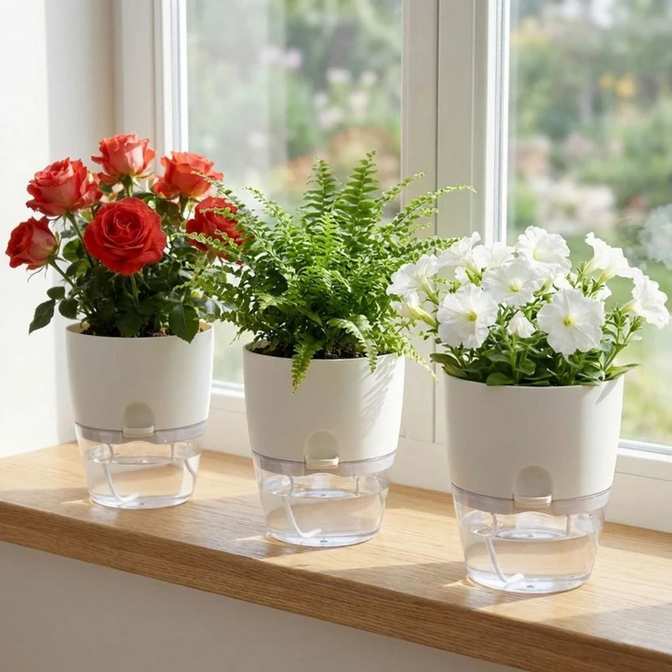 shop'n smile ideoon Blumentopf Blumentopf selbstbewässernd Ø18,5cm Pflanzgefäß mit Docht-System (3 St, 3er-Set & 6er-Set), 10-15 Tage Urlaubsschutz/transparentes Reservoir/ 18,5x15,5 cm – Bild 1