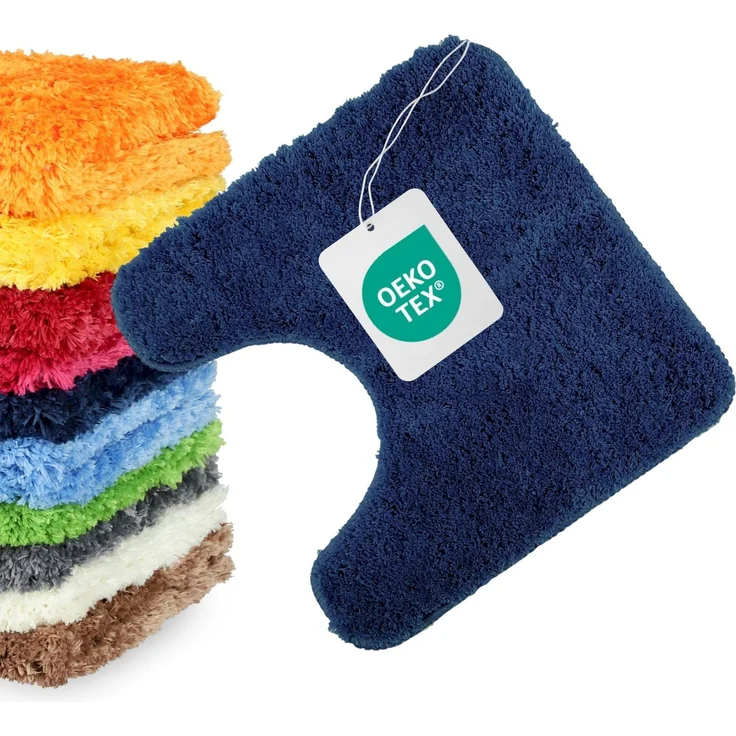 WohnDirect WC-Vorleger mit Ausschnitt 45x45 cm Dunkelblau – Badematte für Stand-WC Flauschig & rutschfest, Mikrofaser Badteppich Saugstark, Waschbar & Fußbodenheizung geeignet
