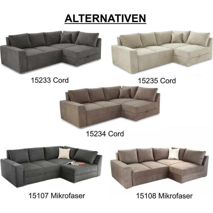 Ecksofa-Dauerschläfer Federkern Topper Bettkasten Schlafcouch Cord Braun Taupe – Bild 10