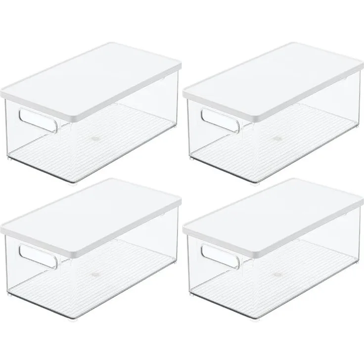 mDesign Aufbewahrung 4er-Set Organizer Ablage Griffe Deckel Weiß Box Transparent