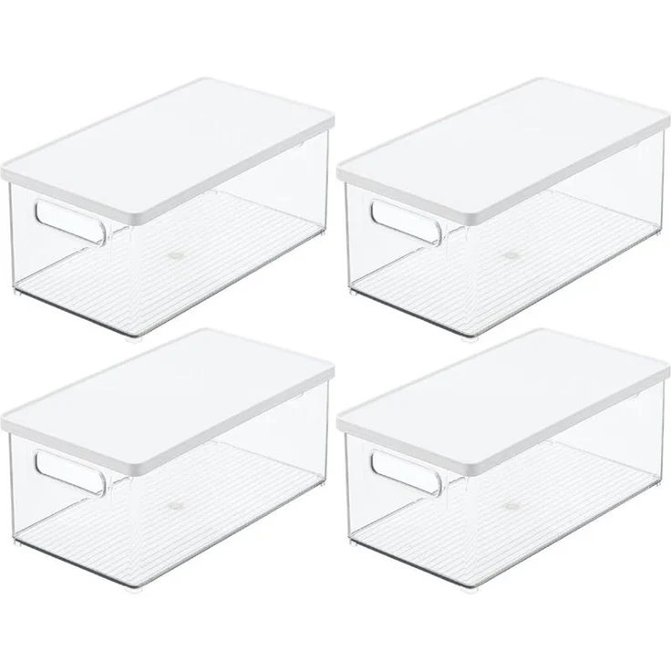 mDesign Aufbewahrung 4er-Set Organizer Ablage Griffe Deckel Weiß Box Transparent – Bild 1