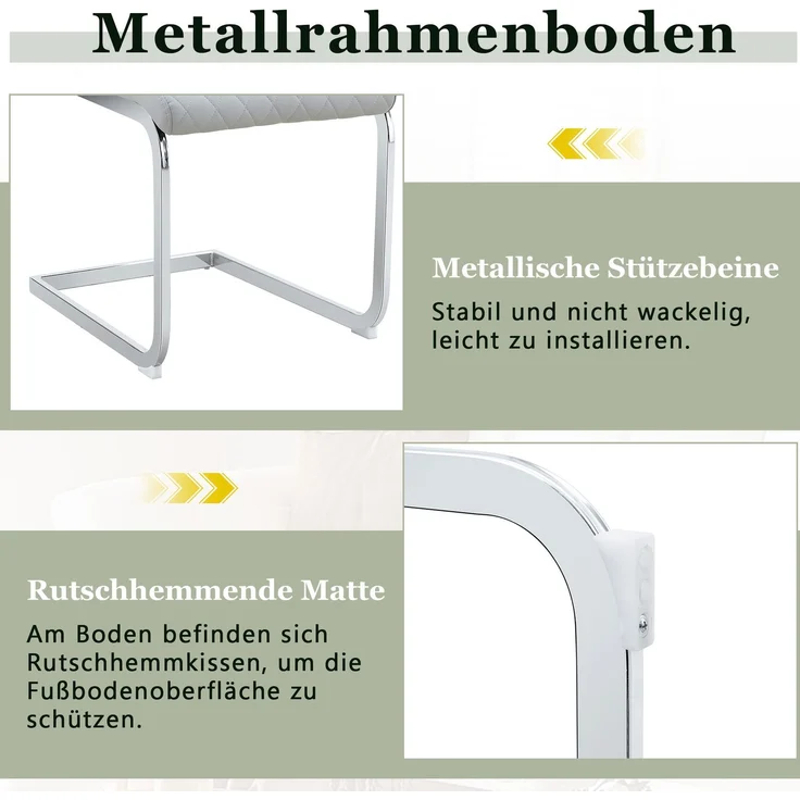 Esszimmerstuhl im Rautenmuster, PU-Lederoptik, 2er-Set, H 100 x T 43 x B 63 cm, hellgrau/silber – Bild 6