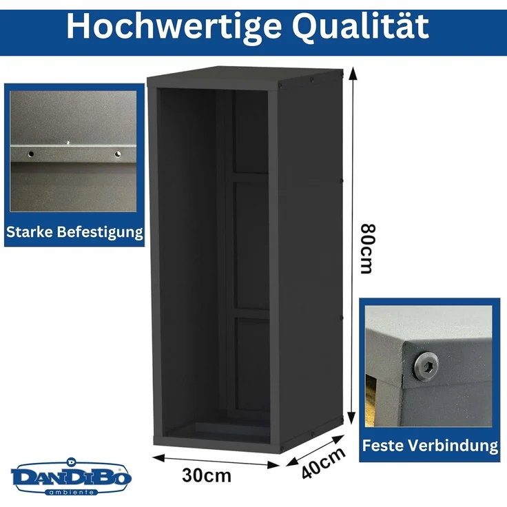 DanDiBo Kaminholzregal Wand Innen Metall Schwarz 80 cm mit Rückwand Wandmontage Hängend Kaminholzständer 96542 Holzkorb Kaminholzhalter – Bild 2