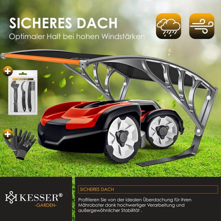 KESSER® Mähroboter Garage Dach Carport Überdachung für Mähroboter Rasenmäher Rasenroboter Automower Garten Witterungsbeständig Mährobotergarage inkl. Montagematerial, Maße 82 x 103 x 47 cm Orange / Schwarz – Bild 3