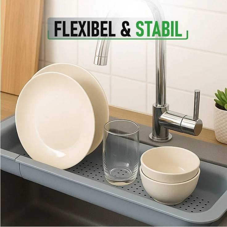 Bestlivings Küchensieb ausziehbar für Spülbecken, Kunststoff, lebensmittelecht, B20cm, L34-48,5 cm verstellbar, robust – Bild 3