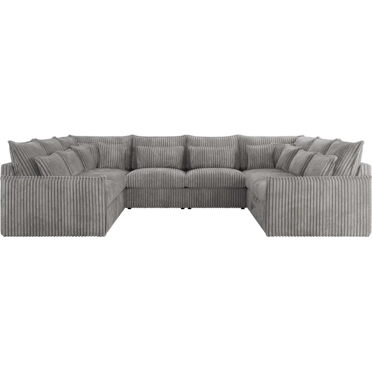 Modulares U-förmiges Wohnzimmer-Ecksofa, XXL Ecksofa mit Armlehnen, Wohnlandschaft, Universal-Ecksofa mit lockeren Kissen - VERSO U 8M - Grau Cord – Bild 7