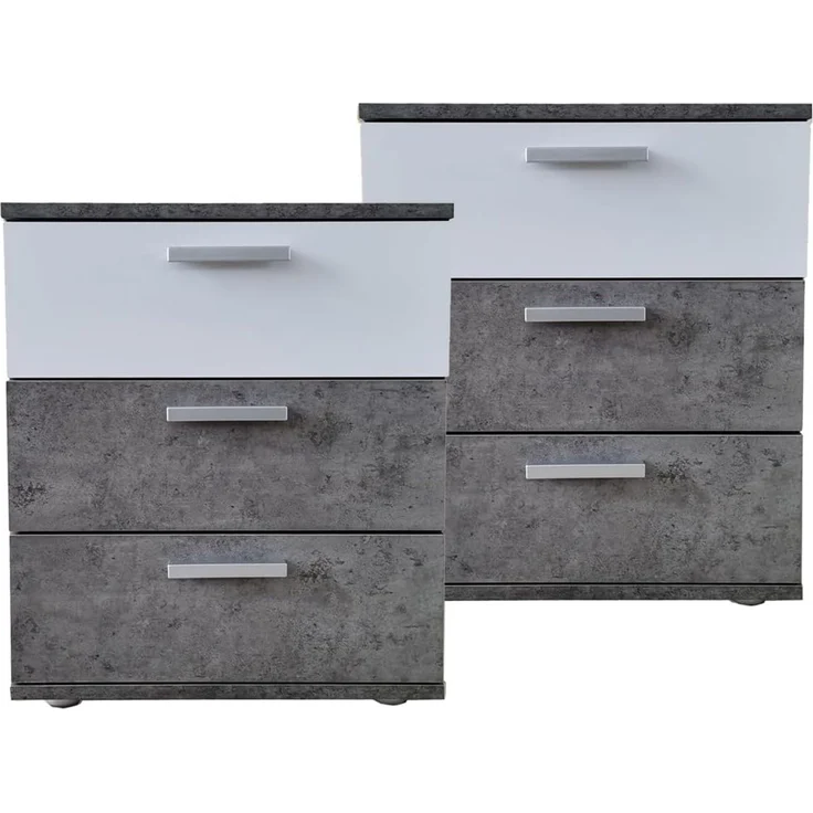 HTI-Living Nachtschrank Nachtkommode 3 Schubladen Nina Beton Weiß 2er-Set (Set, 2-St, 2 Nachtschränke) Nachtschrank Nachttisch – Bild 1