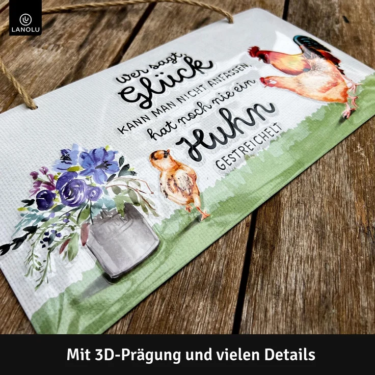 LANOLU Blechschild Glück Hühner streicheln - 16x32cm – Metall – Mehrfarbig – 16122 – Bild 3