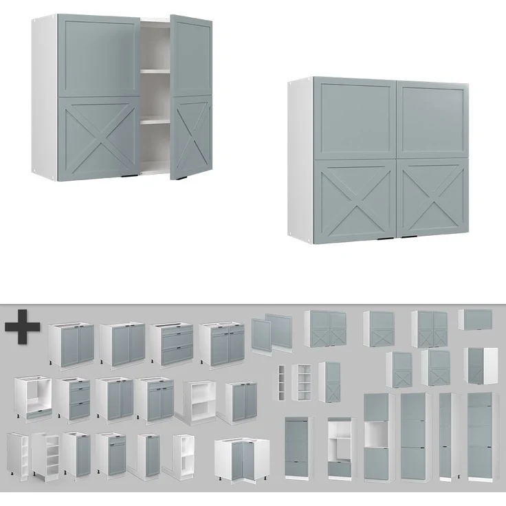 Küchenglasschrank Fame-Line Hellblau-grau 80 cm Vicco – Bild 5