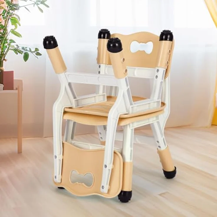 Clevich Kinder Schreibtischstuhl, Kinderstuhl Plastik bis 100KG, Kinder Stuhl Höhenverstellbar, mit Rückenlehne, ab 2 Jahr, Schule, Kinderzimmer, Tagespflege, Kindermöbel (Gelb, 4PCS) – Bild 3