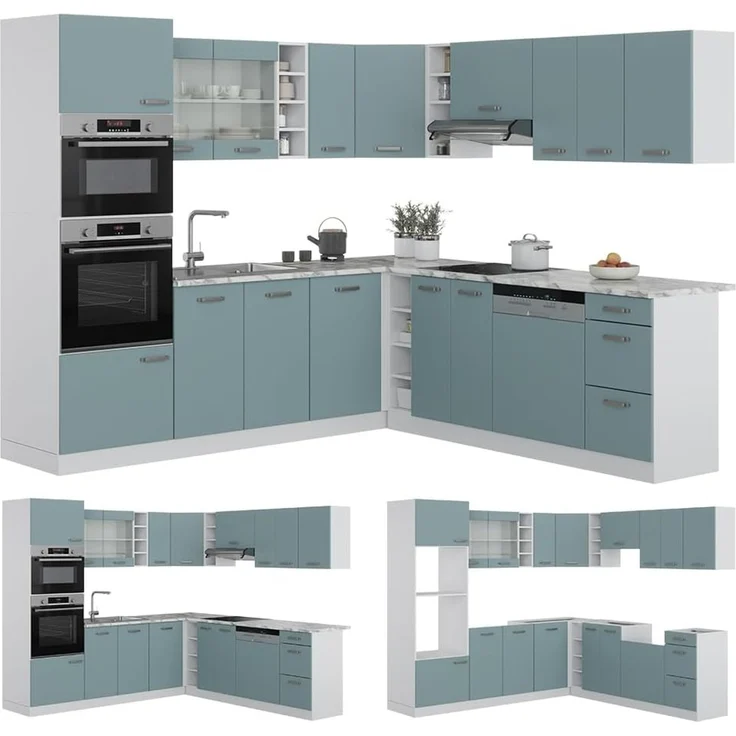 Eckküche R-Line Blau-Grau/Weiß 247 x 237 cm ohne Arbeitsplatte Vicco – Bild 6