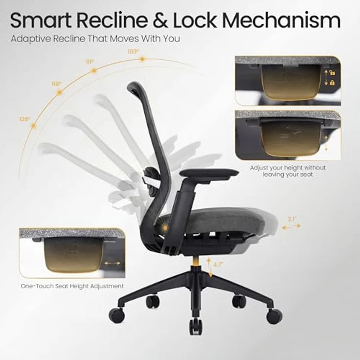 COLAMY Atlas Ergonomischer Bürostuhl Mesh, Schreibtischstuhl mit 4D-Armlehnen, Schiebesitz, Lendenstütze, Hoher Rückenlehne für Homeoffice,Dunkelgrau – Bild 6
