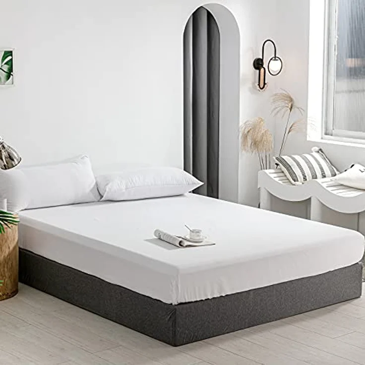 Good Nite Spannbettlaken 160x200 cm Weiß Polyester Bettlaken 30cm Extra Tiefe Taschenlaken Spannbetttuch Weich und atmungsaktiv Maschinenwaschbar – Bild 7