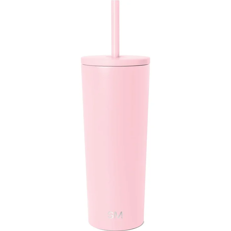 Simple Modern Thermobecher mit Strohhalm und Deckel | Trinkbecher mit Henkel Wiederverwendbare Edelstahl | Geschenke für Frauen und Männer | Classic | 710ml | Blush