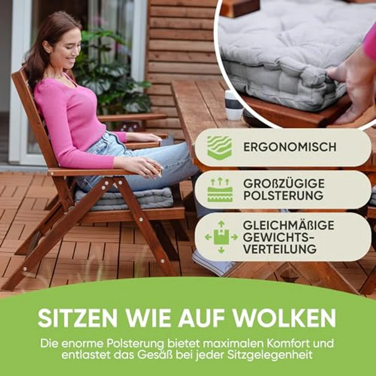 Gräfenstayn Sitzkissen 4er Set 40x40 cm mit 8 cm Polsterung aus 100 % Baumwolle -, robustes Sitzkissen für Indoor & Outdoor, bequemes Bodenkissen – Bild 3
